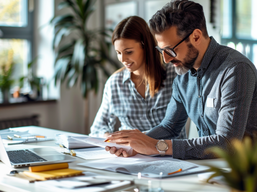 Two professionals collaborating on business strategy, demonstrating operations and marketing alignment for effective execution and sustainable growth