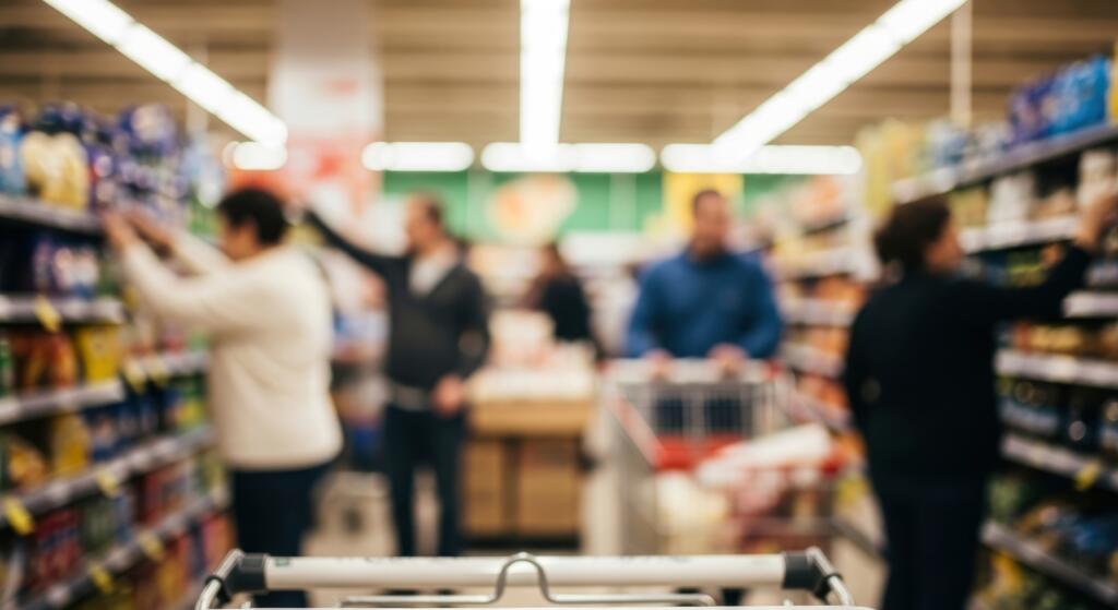 crowded grocery store aisle illustrating the real value of time and modern convenience