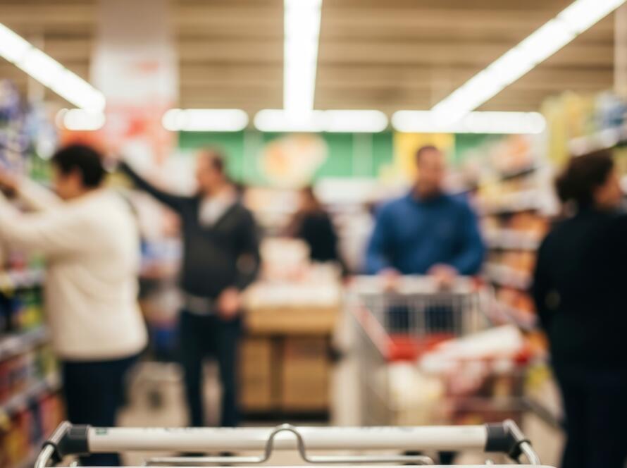 crowded grocery store aisle illustrating the real value of time and modern convenience