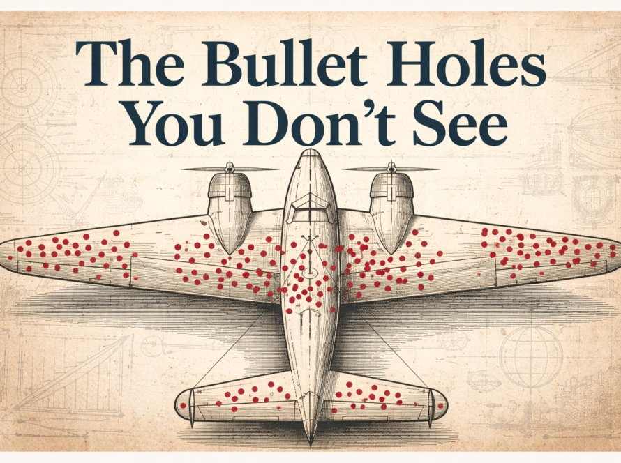 Vintage WWII bomber illustration showing bullet holes to explain survivorship bias in business