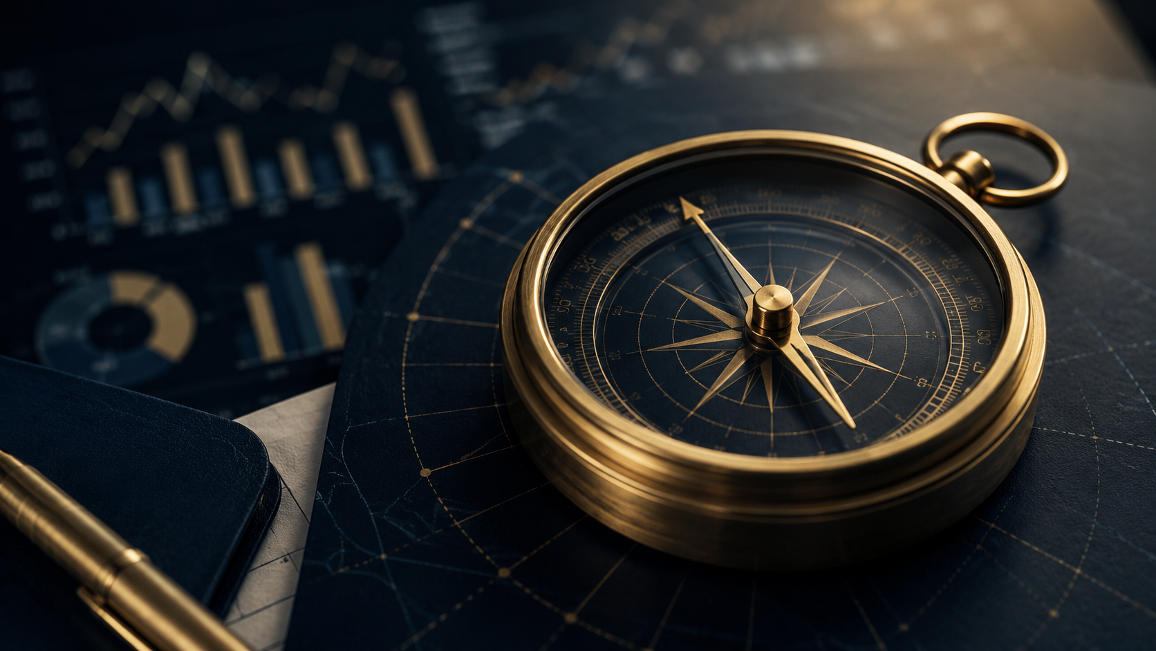 Brass compass on a dark navy strategic dashboard representing the Operational Readiness Assessment