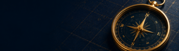 Gold compass on a dark navy blueprint background representing The RYAN Method™ business operations framework and strategic operational clarity.