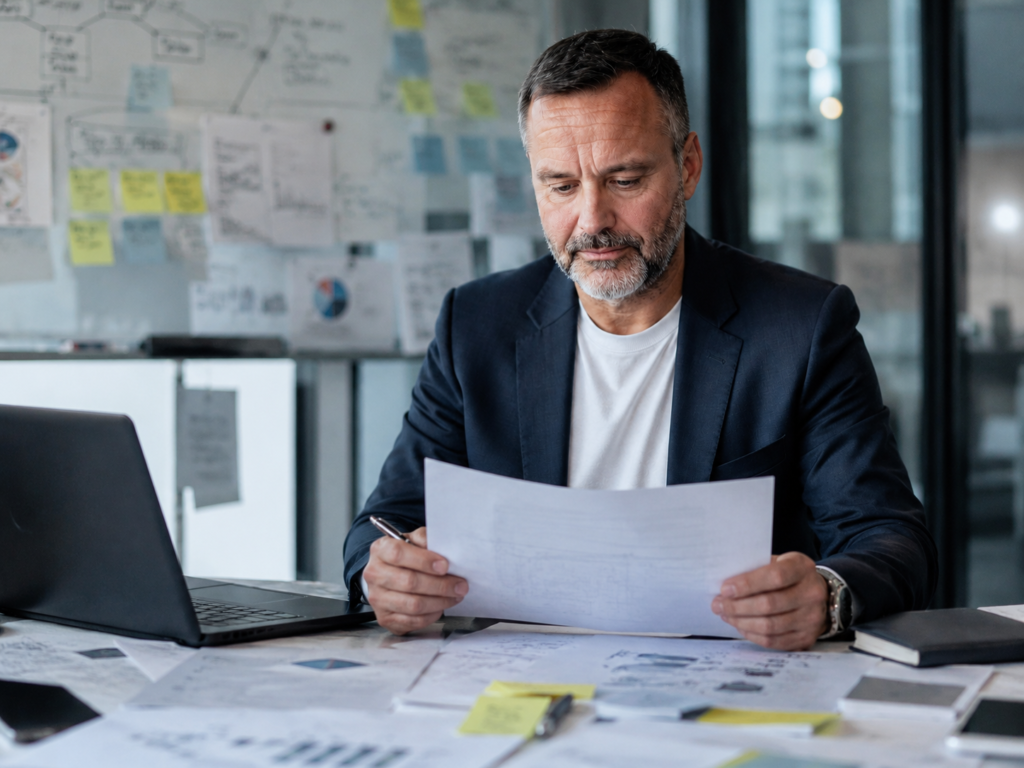 Ryan Gartrell reviewing financial reports and operational workflows while investigating a business bottleneck.