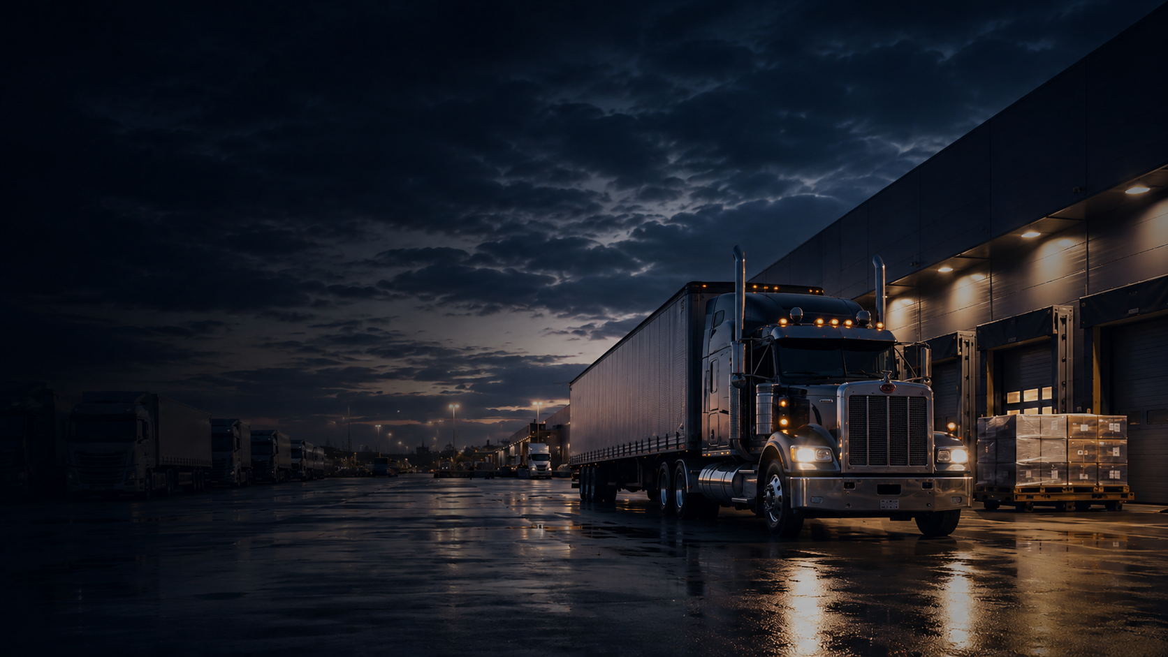 American semi truck at a logistics warehouse loading dock representing transportation and logistics operations consulting
